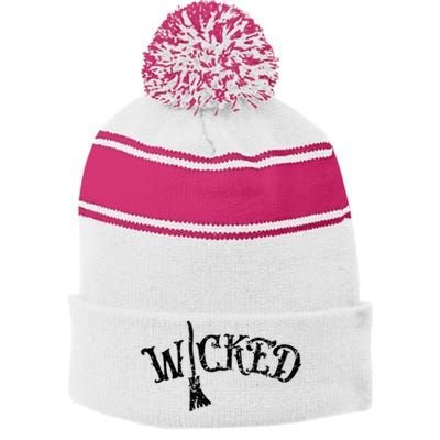 Wicked Graphic Quote Halloween Witchcraft Wiccan Stripe Pom Pom Beanie