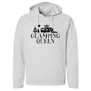 Wo Glamping Queen 5th Wheel Camper RV Camping Vacation Gift V-Neck Performance Fleece Hoodie