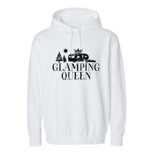 Wo Glamping Queen 5th Wheel Camper RV Camping Vacation Gift V-Neck Garment-Dyed Fleece Hoodie