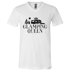 Wo Glamping Queen 5th Wheel Camper RV Camping Vacation Gift V-Neck V-Neck T-Shirt