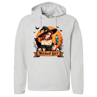 Wicked Girl Retro Pin Up Witch Halloween Performance Fleece Hoodie