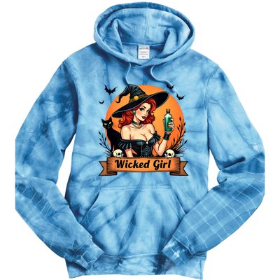 Wicked Girl Retro Pin Up Witch Halloween Tie Dye Hoodie