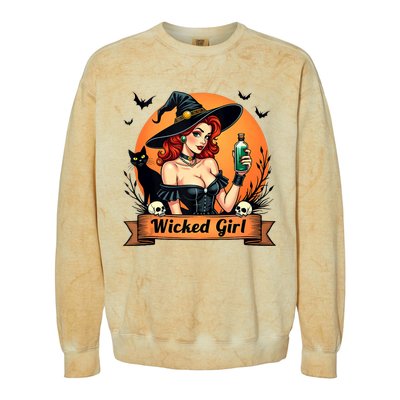 Wicked Girl Retro Pin Up Witch Halloween Colorblast Crewneck Sweatshirt