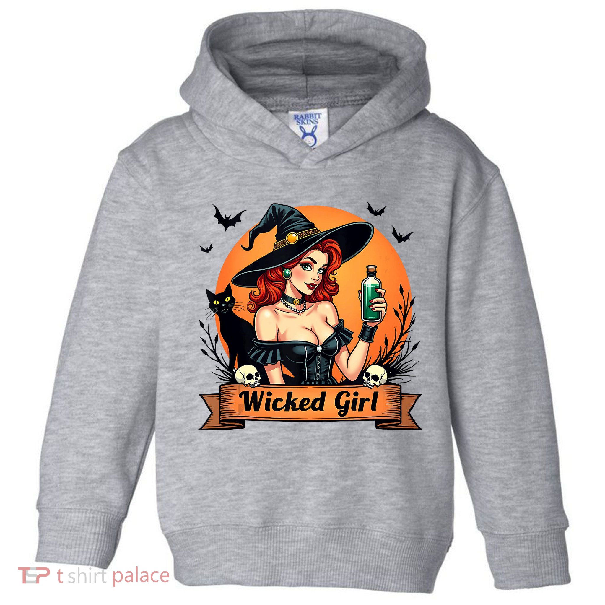Wicked Girl Retro Pin Up Witch Halloween Toddler Hoodie