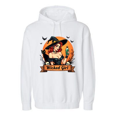 Wicked Girl Retro Pin Up Witch Halloween Garment-Dyed Fleece Hoodie