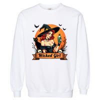 Wicked Girl Retro Pin Up Witch Halloween Garment-Dyed Sweatshirt