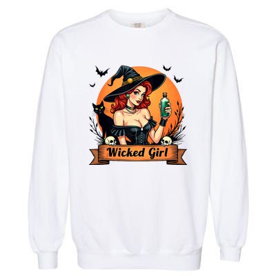 Wicked Girl Retro Pin Up Witch Halloween Garment-Dyed Sweatshirt