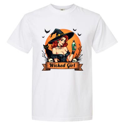 Wicked Girl Retro Pin Up Witch Halloween Garment-Dyed Heavyweight T-Shirt