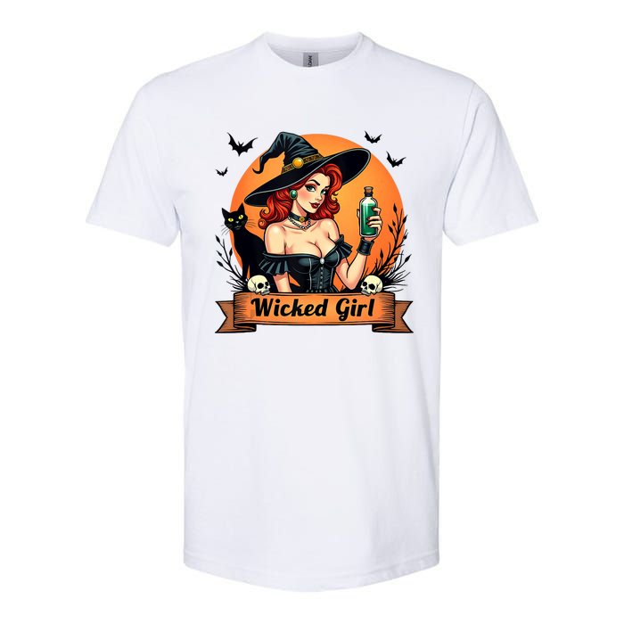 Wicked Girl Retro Pin Up Witch Halloween Softstyle CVC T-Shirt