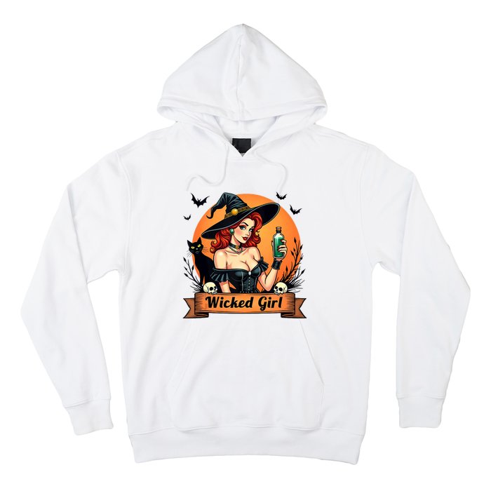 Wicked Girl Retro Pin Up Witch Halloween Hoodie