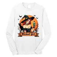 Wicked Girl Retro Pin Up Witch Halloween Long Sleeve Shirt