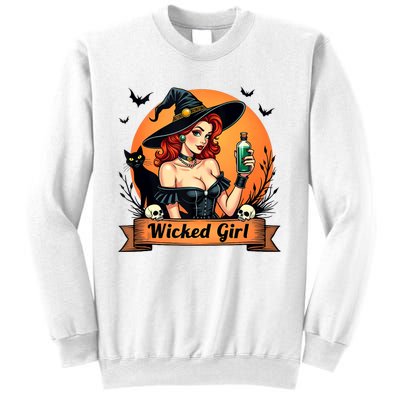 Wicked Girl Retro Pin Up Witch Halloween Sweatshirt