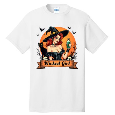 Wicked Girl Retro Pin Up Witch Halloween Tall T-Shirt