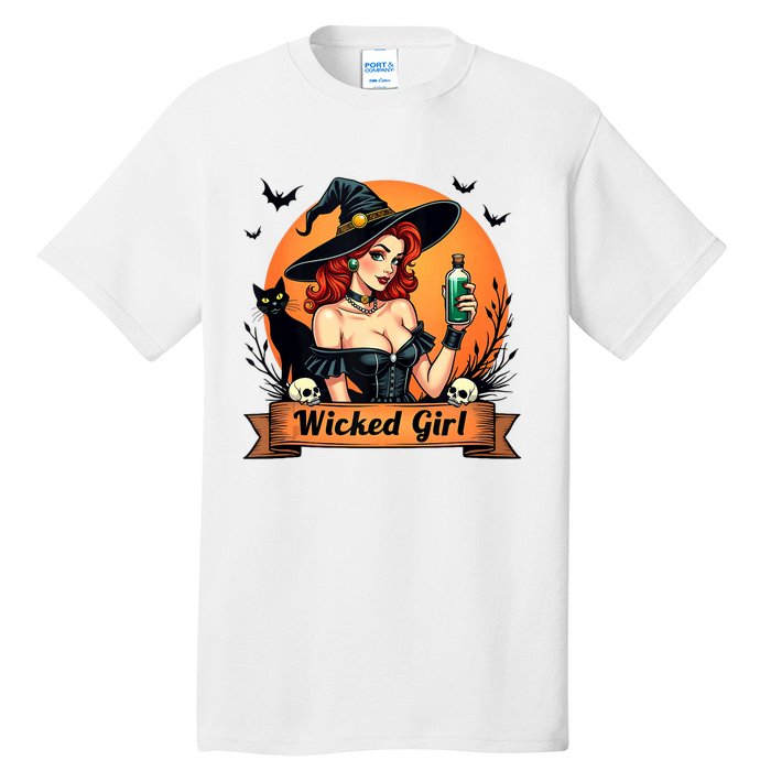 Wicked Girl Retro Pin Up Witch Halloween Tall T-Shirt