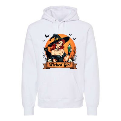 Wicked Girl Retro Pin Up Witch Halloween Premium Hoodie