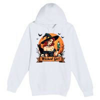 Wicked Girl Retro Pin Up Witch Halloween Premium Pullover Hoodie