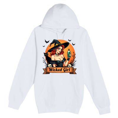 Wicked Girl Retro Pin Up Witch Halloween Premium Pullover Hoodie