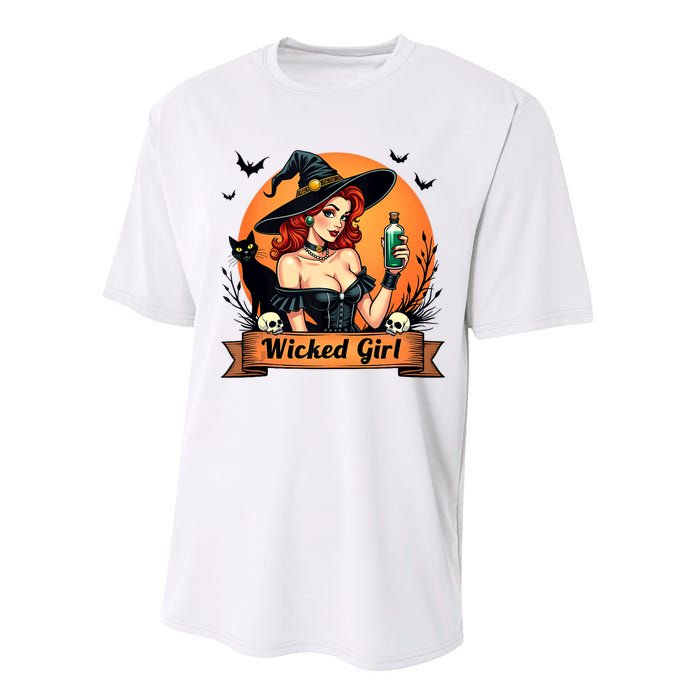 Wicked Girl Retro Pin Up Witch Halloween Performance Sprint T-Shirt