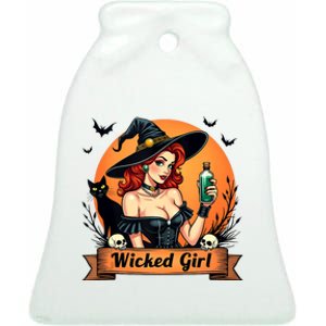 Wicked Girl Retro Pin Up Witch Halloween Ceramic Bell Ornament