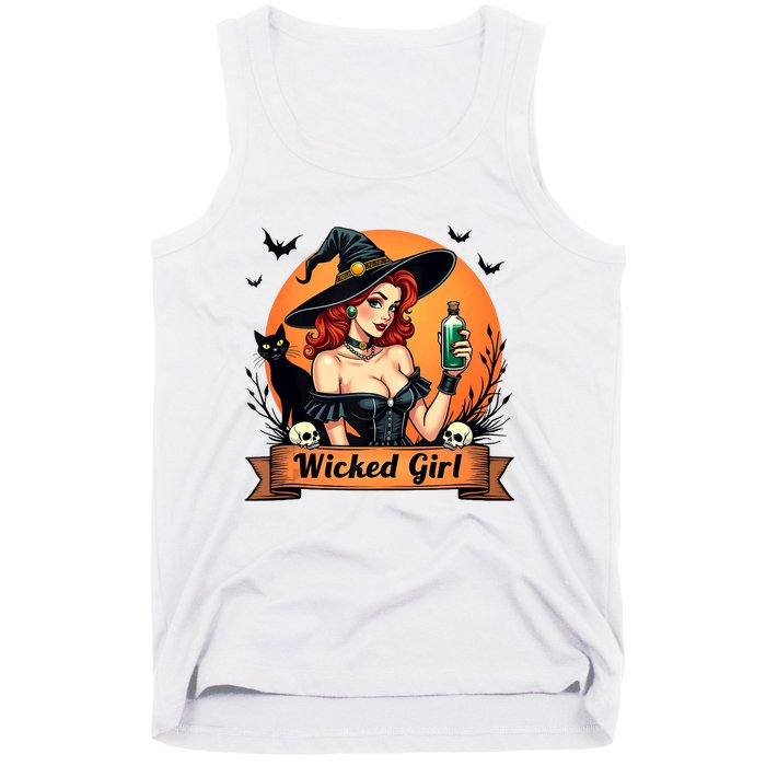 Wicked Girl Retro Pin Up Witch Halloween Tank Top