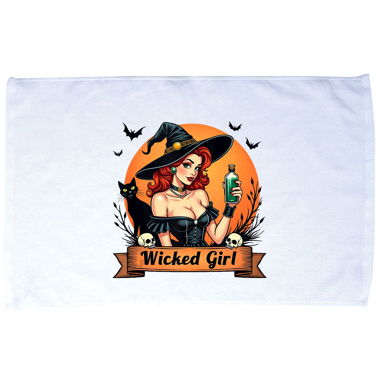 Wicked Girl Retro Pin Up Witch Halloween Microfiber Hand Towel