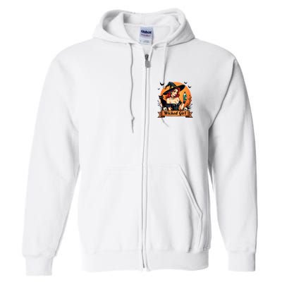 Wicked Girl Retro Pin Up Witch Halloween Full Zip Hoodie