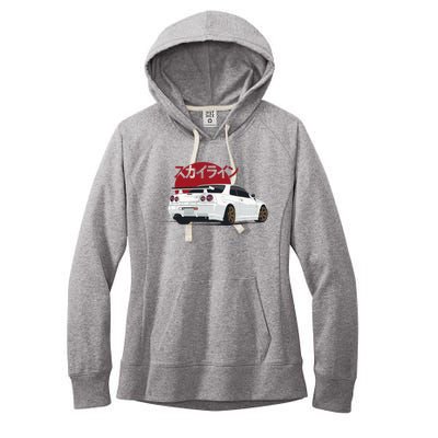 White Gt R 34 Jdm Skyline Women's Fleece Hoodie