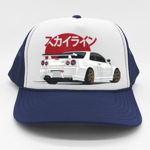 White Gt R 34 Jdm Skyline Trucker Hat