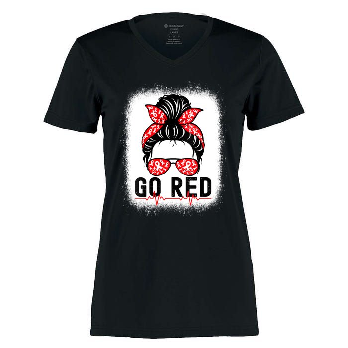 Womens Go Red American Heart Health Month Awareness In February Women's Momentum V-Neck T-Shirt