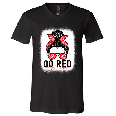 Womens Go Red American Heart Health Month Awareness In February V-Neck T-Shirt