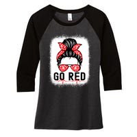 Womens Go Red American Heart Health Month Awareness In February Women's Tri-Blend 3/4-Sleeve Raglan Shirt