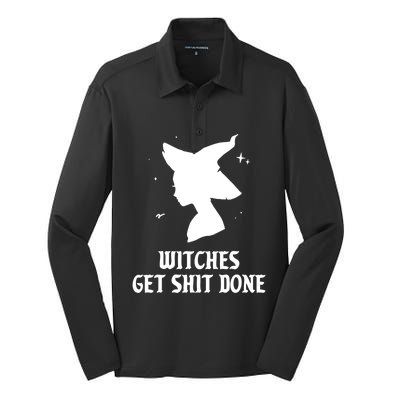 Witches Get Shit Done Funny Spooky Vibes Halloween Costume Meaningful Gift Silk Touch Performance Long Sleeve Polo