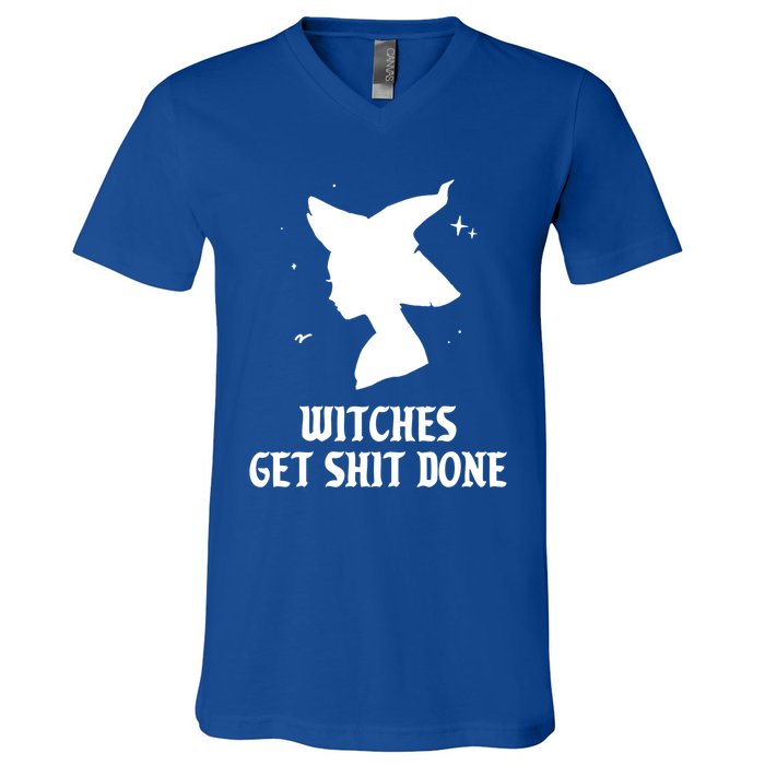 Witches Get Shit Done Funny Spooky Vibes Halloween Costume Meaningful Gift V-Neck T-Shirt