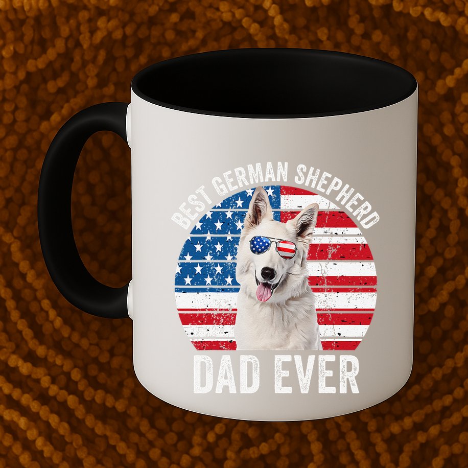 White German Shepherd Dad American Flag Dog Lover Gsd Dog Mug