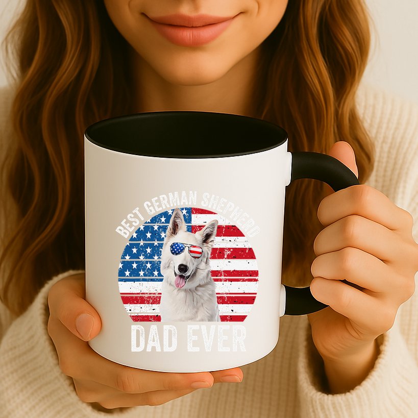 White German Shepherd Dad American Flag Dog Lover Gsd Dog Mug