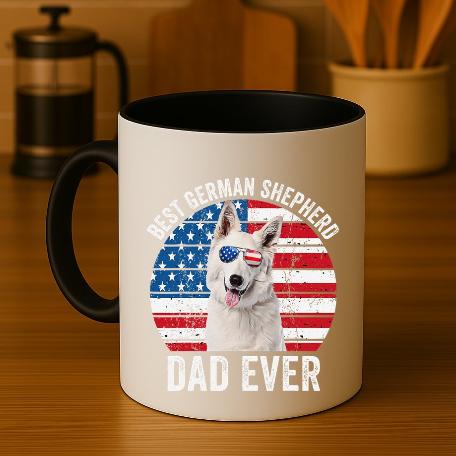 White German Shepherd Dad American Flag Dog Lover Gsd Dog Mug