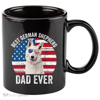 White German Shepherd Dad American Flag Dog Lover Gsd Dog 11oz C Handle Ceramic Mug