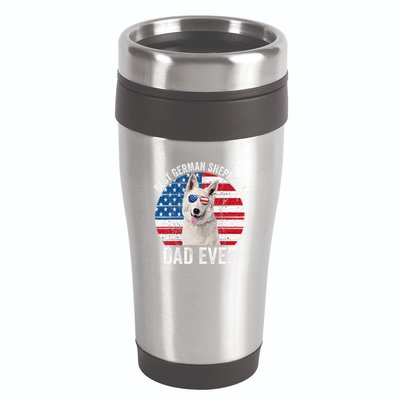 White German Shepherd Dad American Flag Dog Lover Gsd Dog 16oz Travel Tumbler