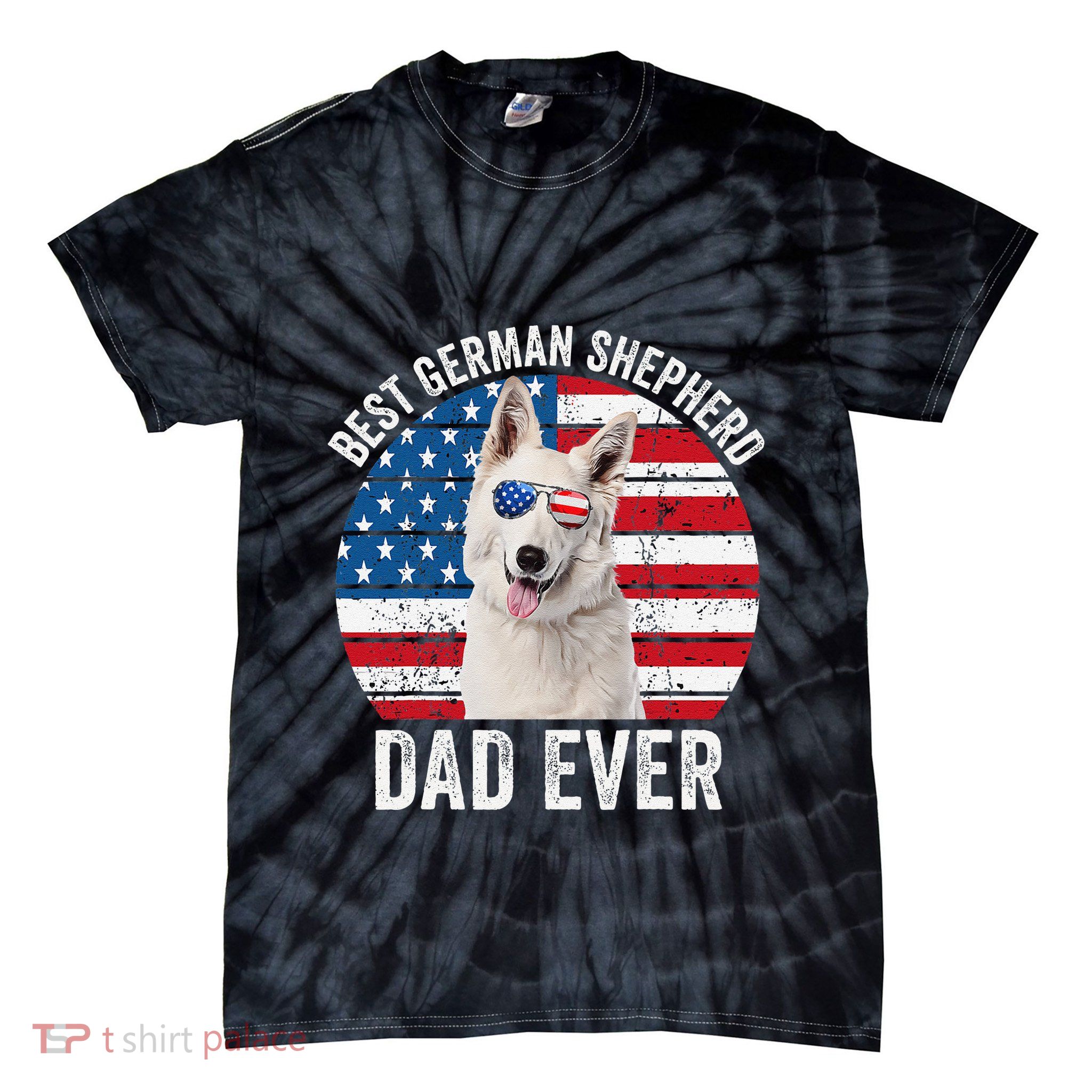 White German Shepherd Dad American Flag Dog Lover Gsd Dog Tie-Dye T-Shirt