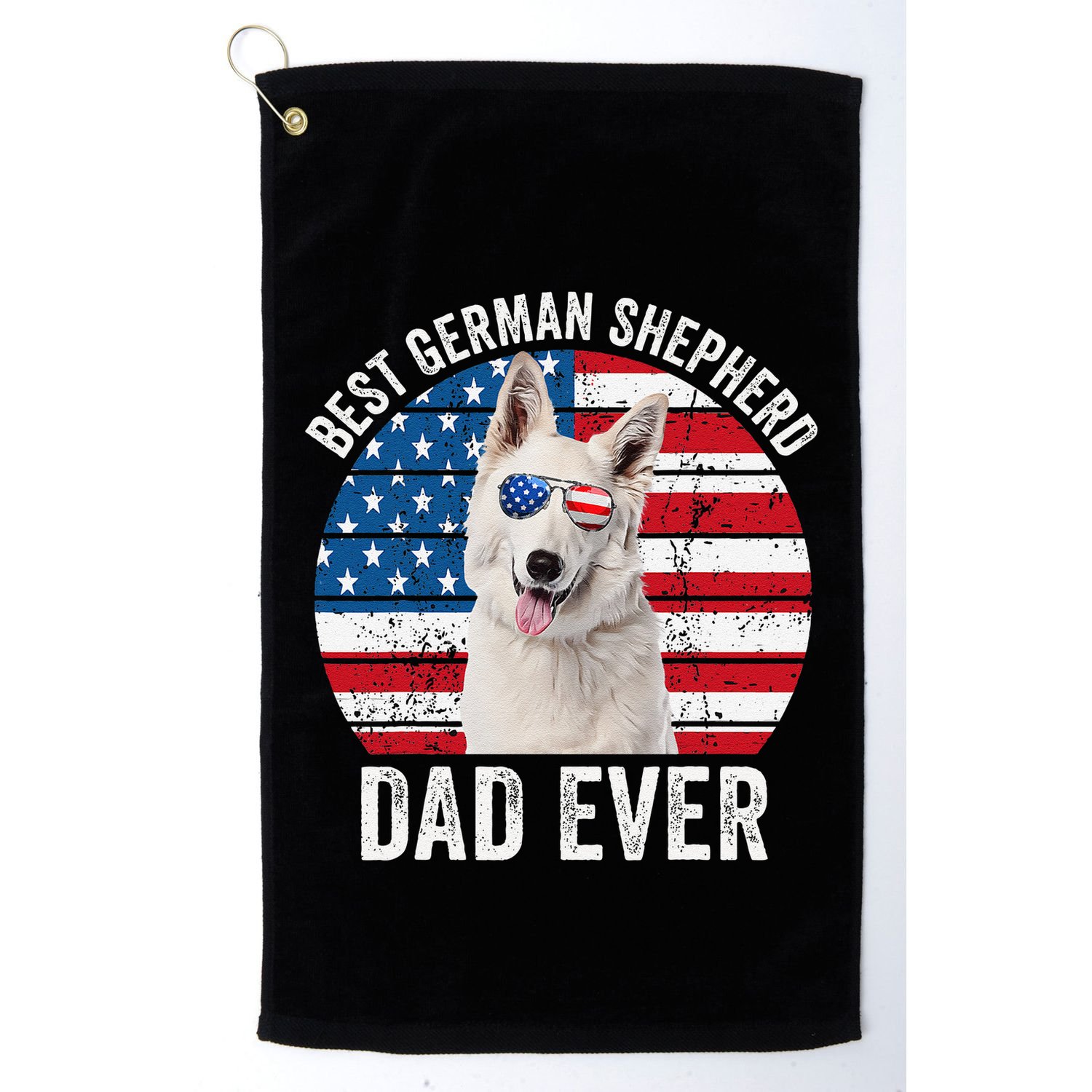 White German Shepherd Dad American Flag Dog Lover Gsd Dog Golf Towel
