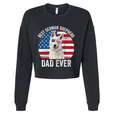 White German Shepherd Dad American Flag Dog Lover Gsd Dog Cropped Pullover Crew