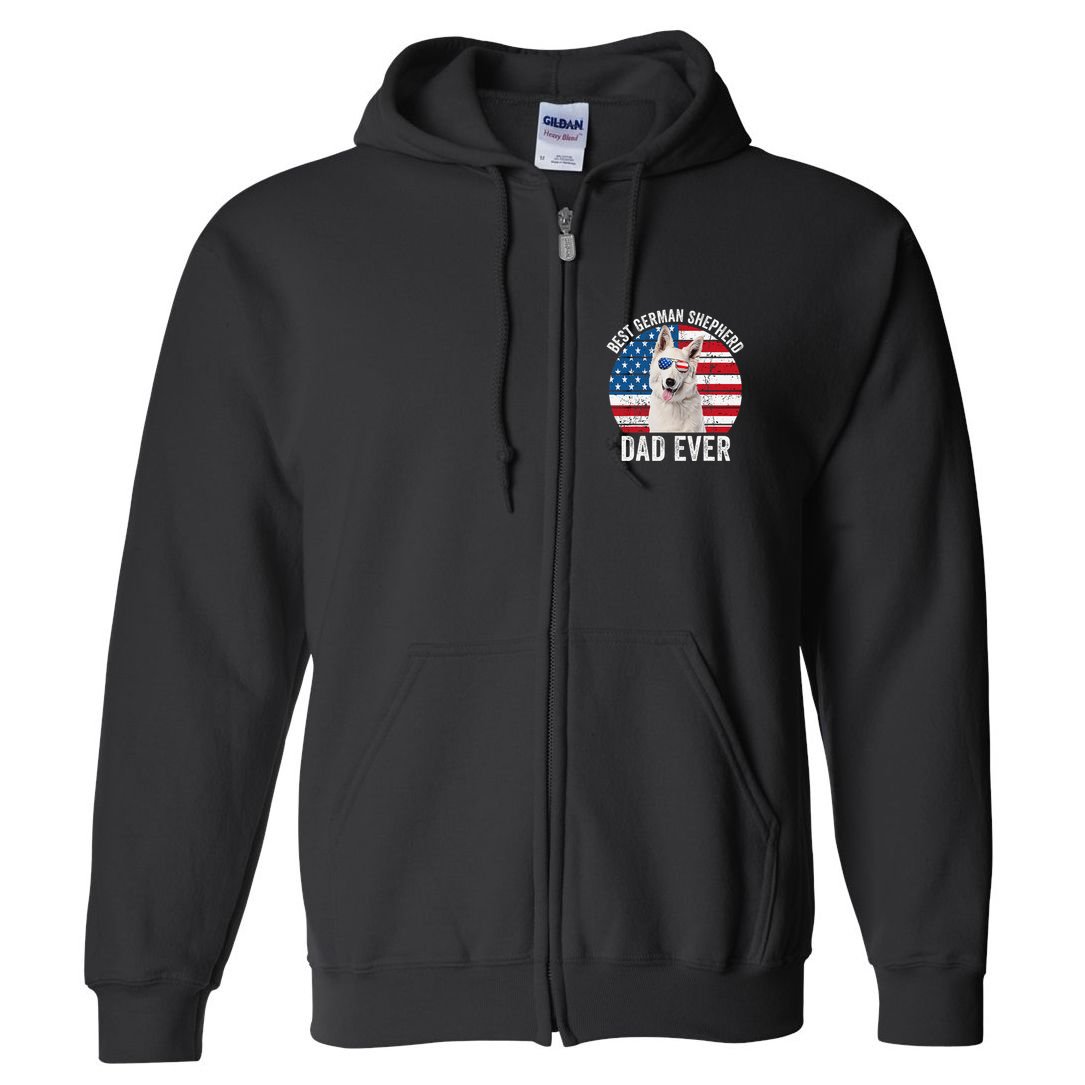 White German Shepherd Dad American Flag Dog Lover Gsd Dog Full Zip Hoodie