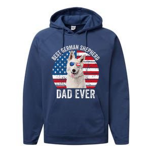 White German Shepherd Dad American Flag Dog Lover Gsd Dog Performance Fleece Hoodie