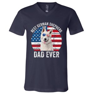 White German Shepherd Dad American Flag Dog Lover Gsd Dog V-Neck T-Shirt