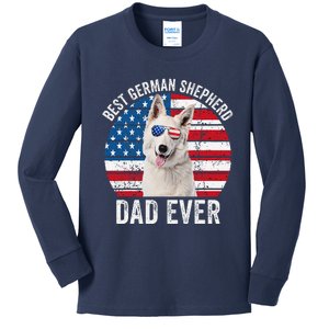 White German Shepherd Dad American Flag Dog Lover Gsd Dog Kids Long Sleeve Shirt