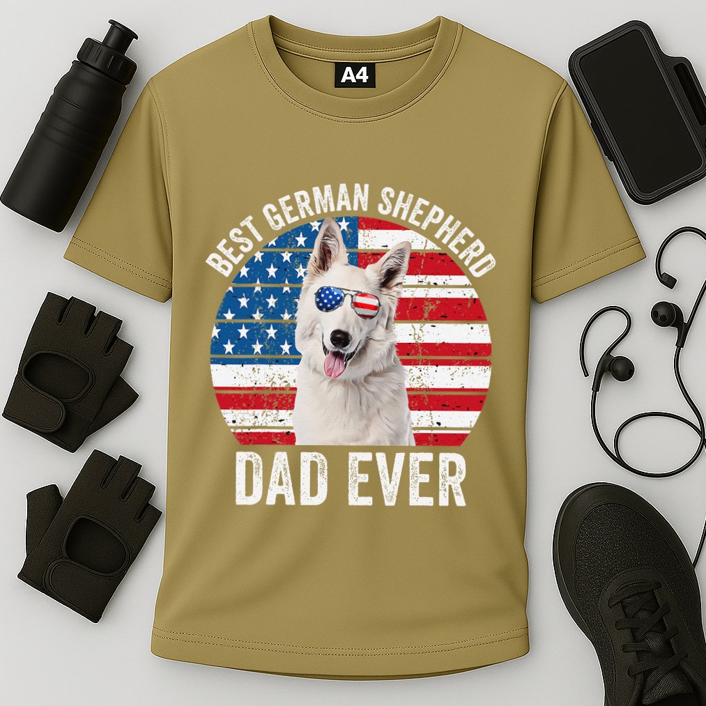 White German Shepherd Dad American Flag Dog Lover Gsd Dog Cooling Performance Crew T-Shirt