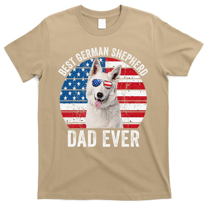 White German Shepherd Dad American Flag Dog Lover Gsd Dog T-Shirt