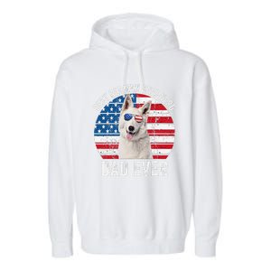 White German Shepherd Dad American Flag Dog Lover Gsd Dog Garment-Dyed Fleece Hoodie