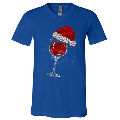 Wine Glasses Santa Hat Christmas Funny Wine Lovers Xmas Gift V-Neck T-Shirt