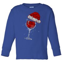 Wine Glasses Santa Hat Christmas Funny Wine Lovers Xmas Gift Toddler Long Sleeve Shirt